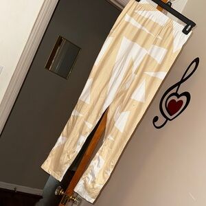 Beige and White Geometric Pattern Pants
